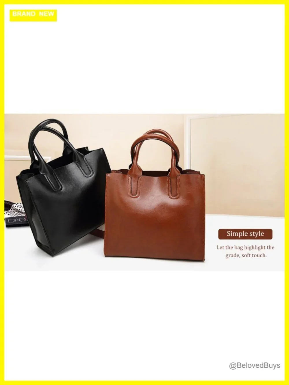 Large Faux Leather Tote Bag for Women, Work Shoulder Purse with Zipper Closure